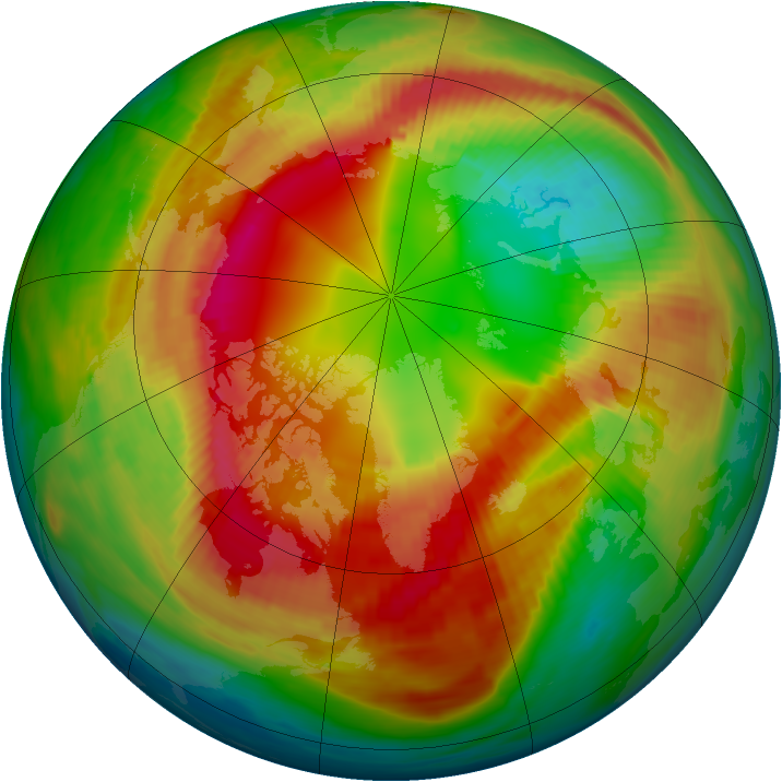 Arctic ozone map for 19 February 1990
